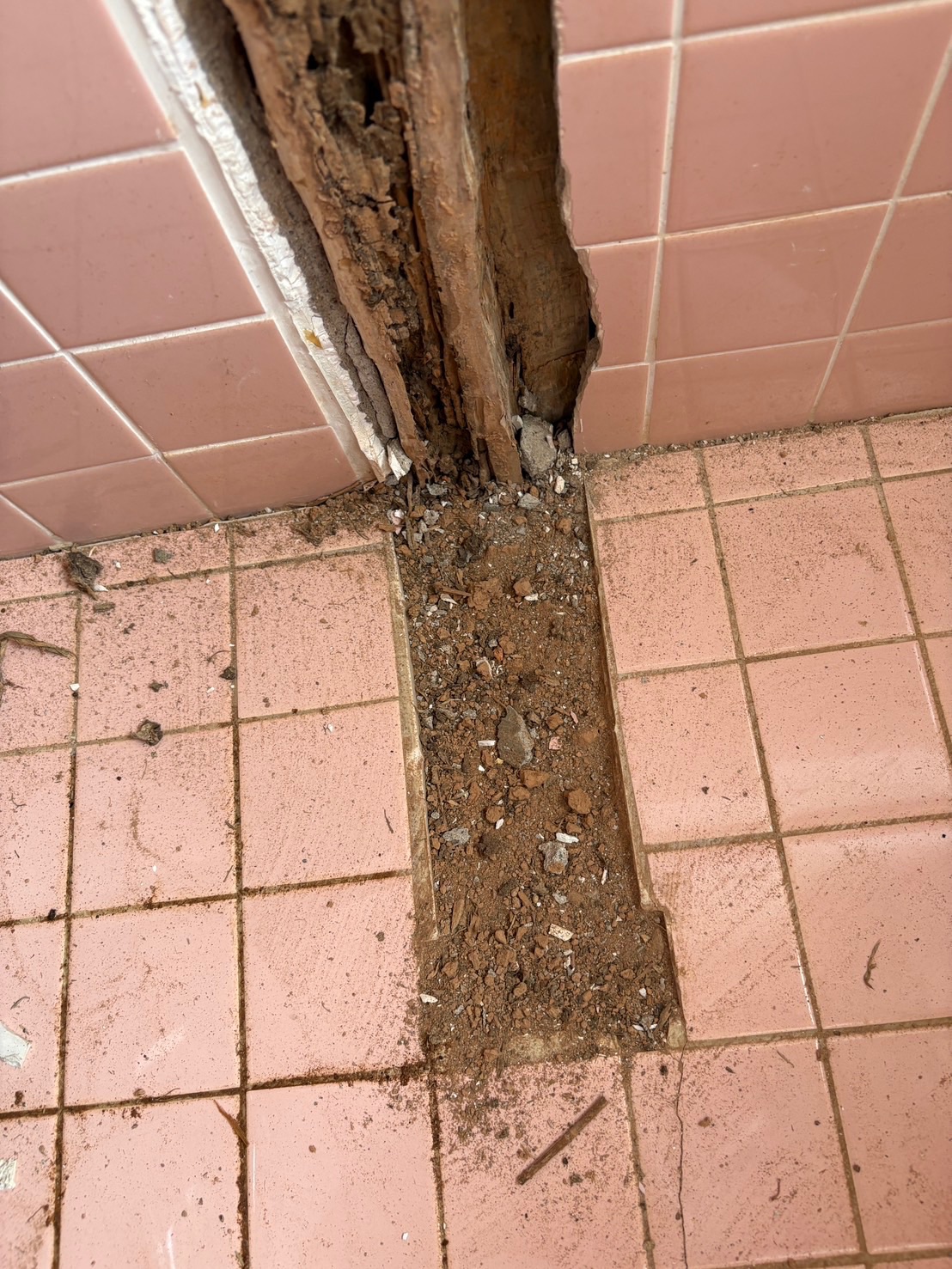 仕切り壁を撤去した床の溝